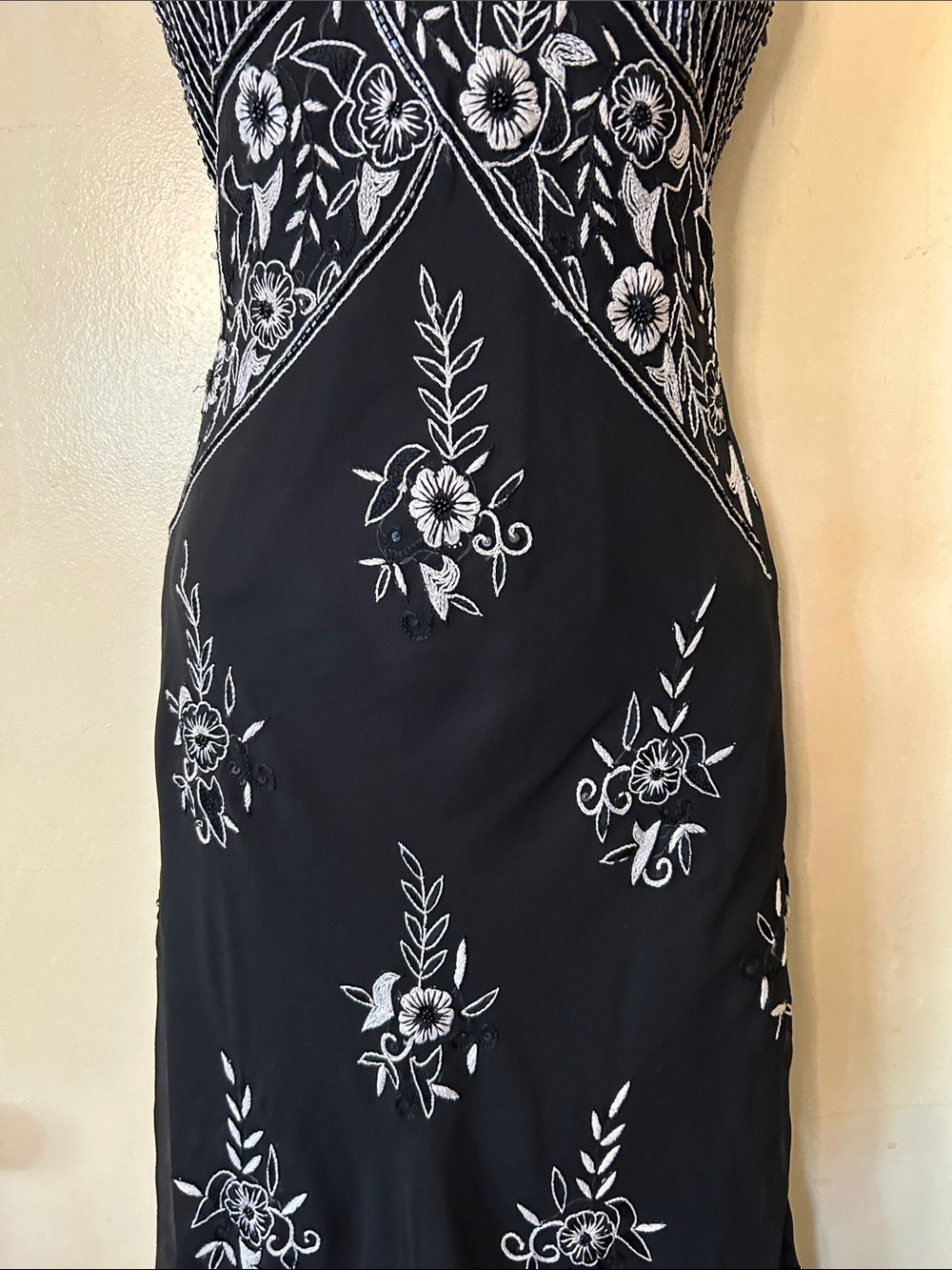 Aftershock London Vintage Beaded Black and White Silk Cocktail Dress size M - Picture 7 of 15